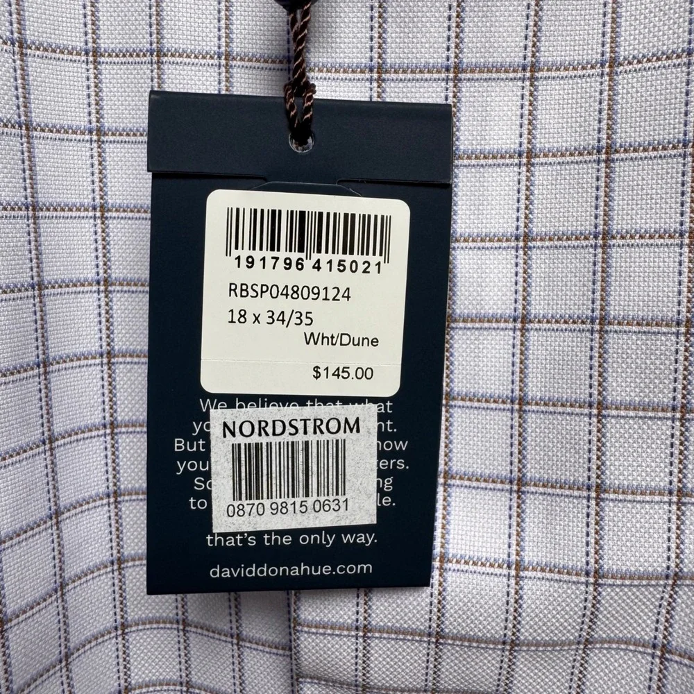 NWT David Donahue Mens Textured Lux Thick Dune Check Cotton Dress Shirt 18 34/35 - Picture 9 of 12